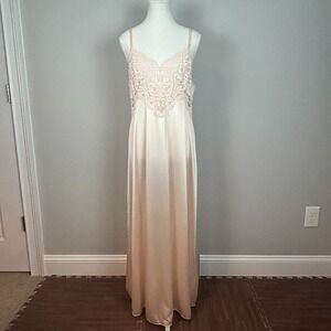 Vintage Womens Blush Pink Lace Detail Long Slip Dress Sz Large Whimsical Fairy